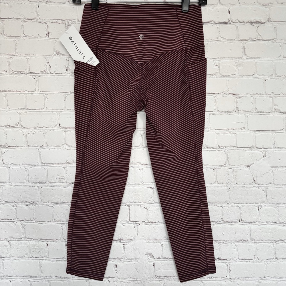 ATHLETA Salutation Stash Pocket II Textured 7/8 Striped Burgundy Legging--NWT--S - Picture 5 of 16